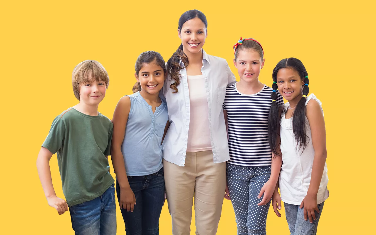 Photo of a teacher with her class